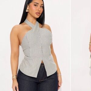 Fashion Nova Classic Cutie Striped Linen Vest - Grey/combo Size L NWT